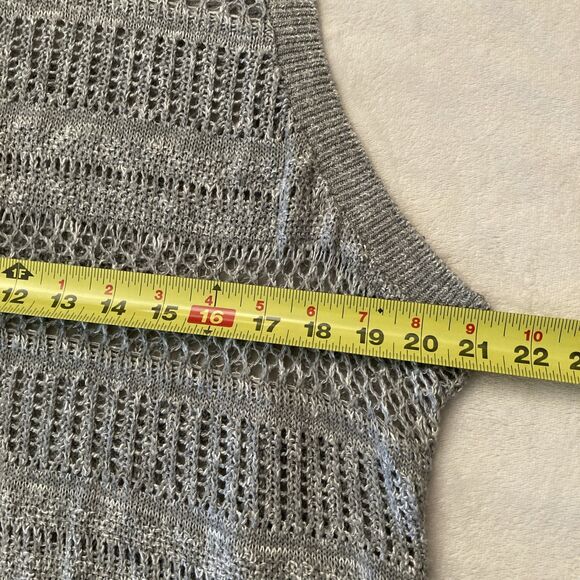 Vintage Y2K Express Crochet Sweater Vest Womens MEDIUM Gray Preppy Academia - Picture 7 of 10